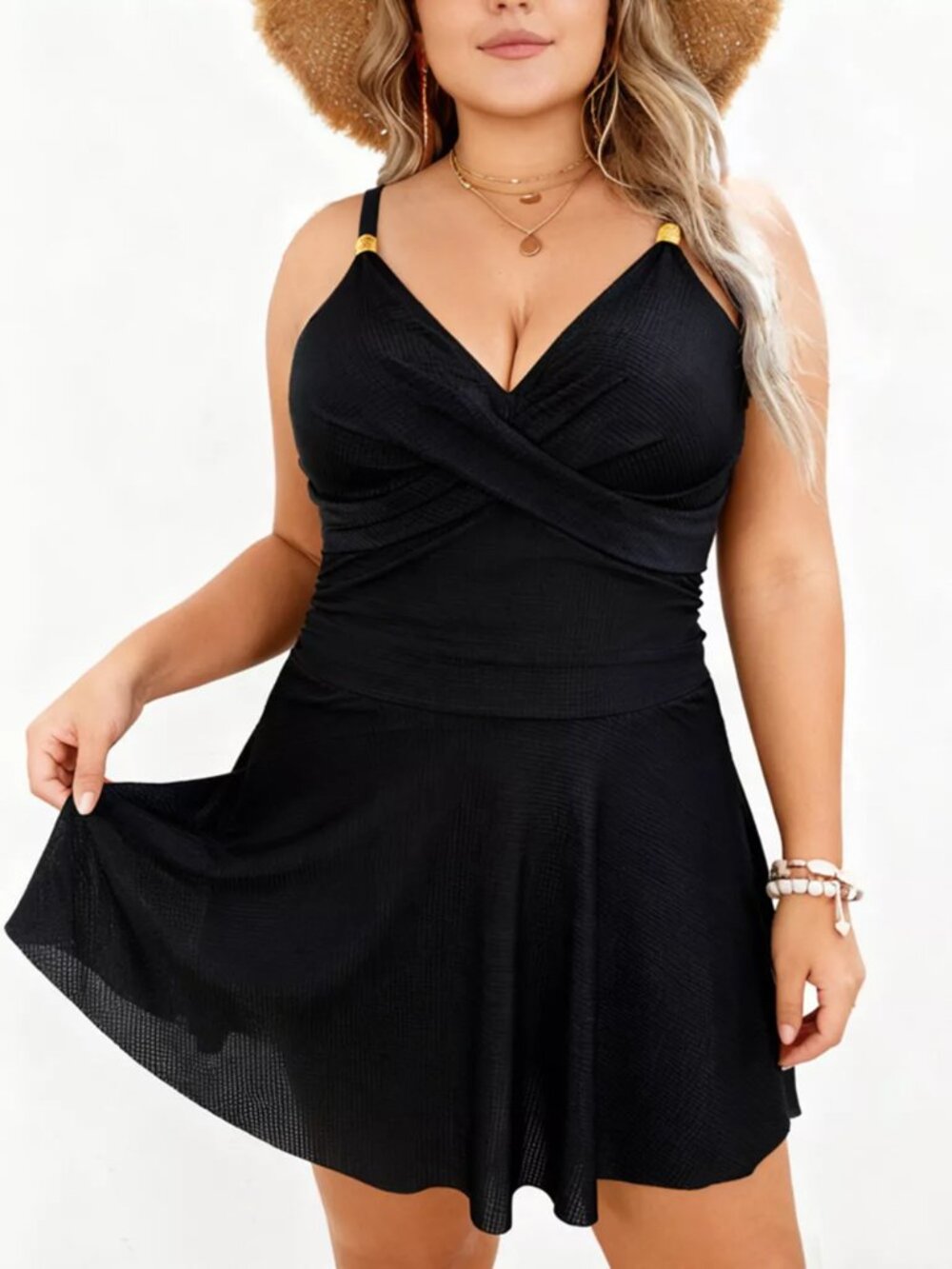 Plus Size Ruched One-Piece Swim Dress - Picture 11 of 16